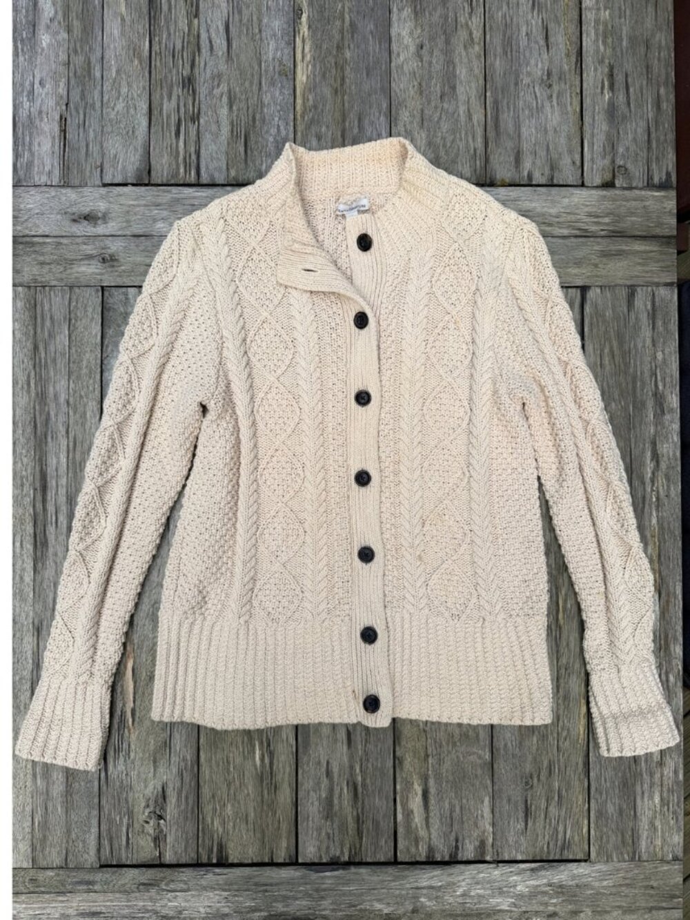 Women's Signature Cotton Fisherman Sweater / Cardigan - Medium Beige - Picture 2 of 11